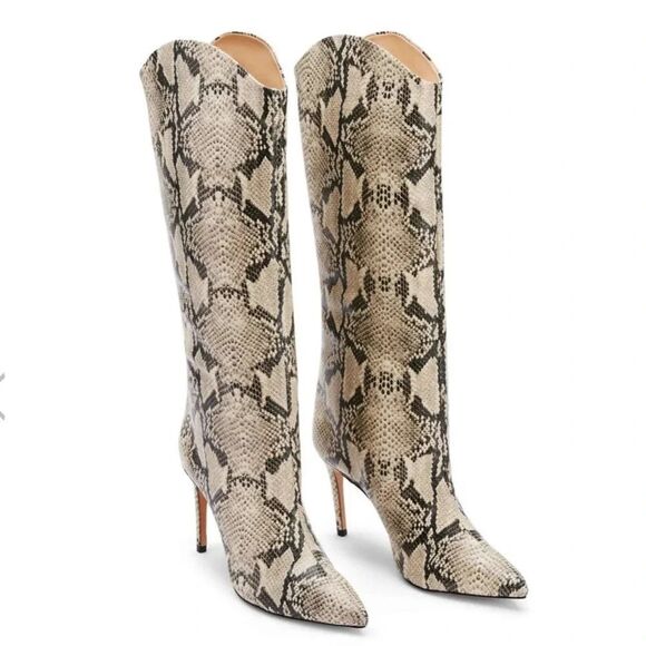 SCHUTZ Shoes - Schutz Maryana Pointed High Heel Tall Faux Snakeskin Leather Boots Size 7.5B